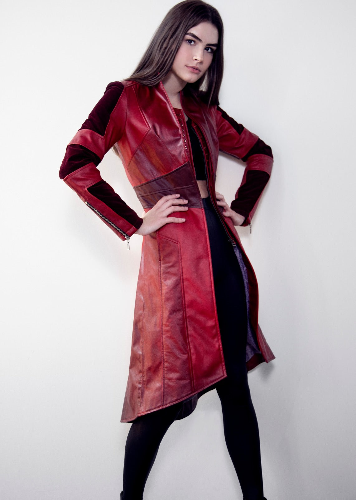 Womens Scarlet Witch Red Leather Trench Coat Red trench coat women