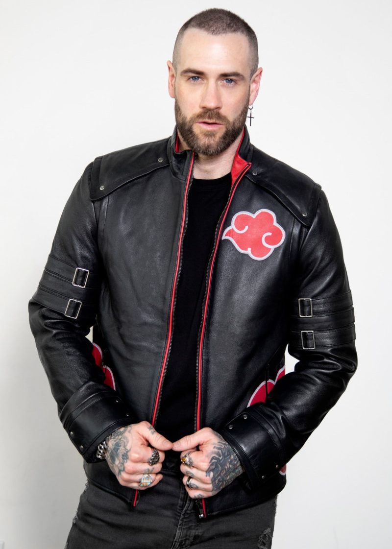 Mens Naruto Akatsuki Cloak Black Leather Jacket