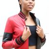 Womens Harley Quinn Leather Jacket Black and Red