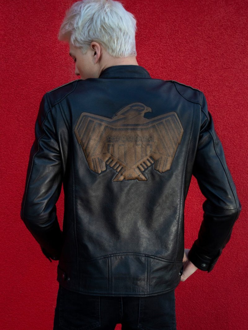 Mens Judge Dredd Black Leather Jacket Badge