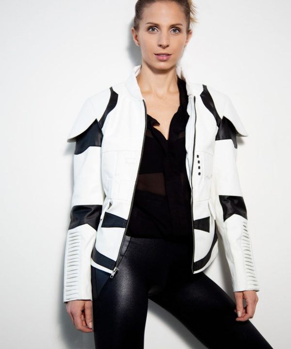 Womens Storm Trooper Leather Jacket White Black