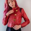 Womens Akira Red Leather Jacket Anime kaneda Crop Top Zip