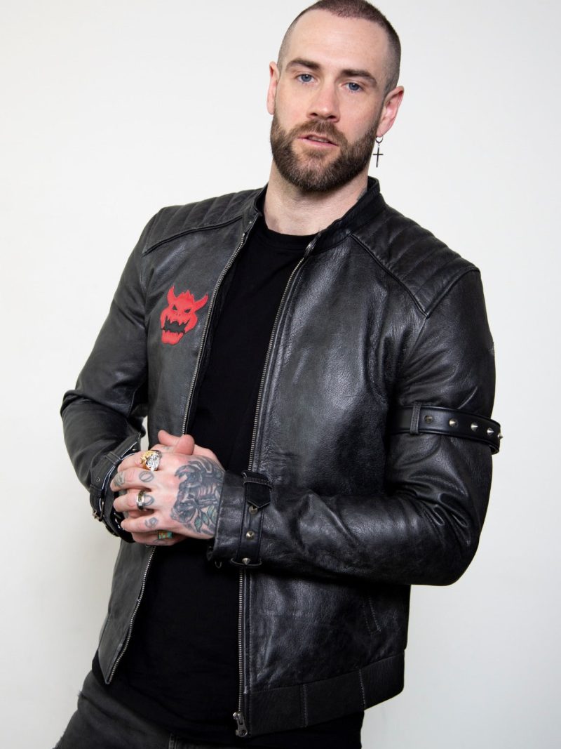 Mens King Castle Black Studded Moto Leather Jacket back