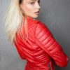 Womens Quilted Leather Motorcycle Jacket Red