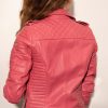 Womens Quilted Leather Motorcycle Jacket Pink Fashion