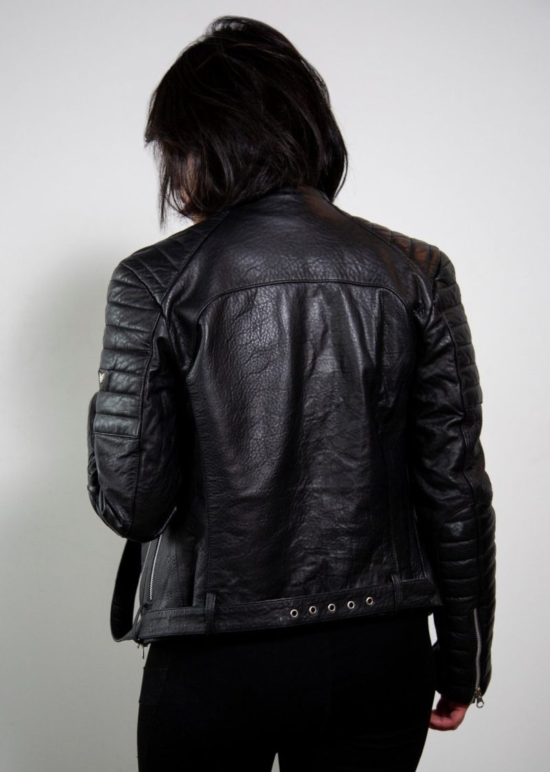Womens Balmain Biker Leather Motorcycle Jacket Black