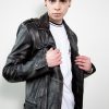 Mens Taylor Rub-off Gray Motorcycle Leather Jacket