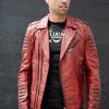 Mens Red Quilted Biker Leather Motorcycle Jacket