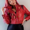 Womens Akira Red Leather Jacket Anime kaneda Crop Top Zip