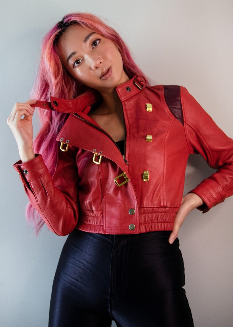 Womens Akira Red Leather Jacket Anime kaneda Crop Top Zip