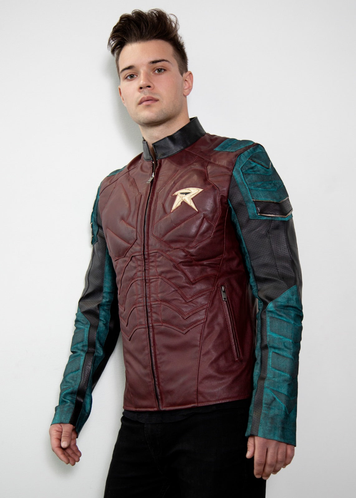 Mens robin  batman armored  red leather jacket cosplay