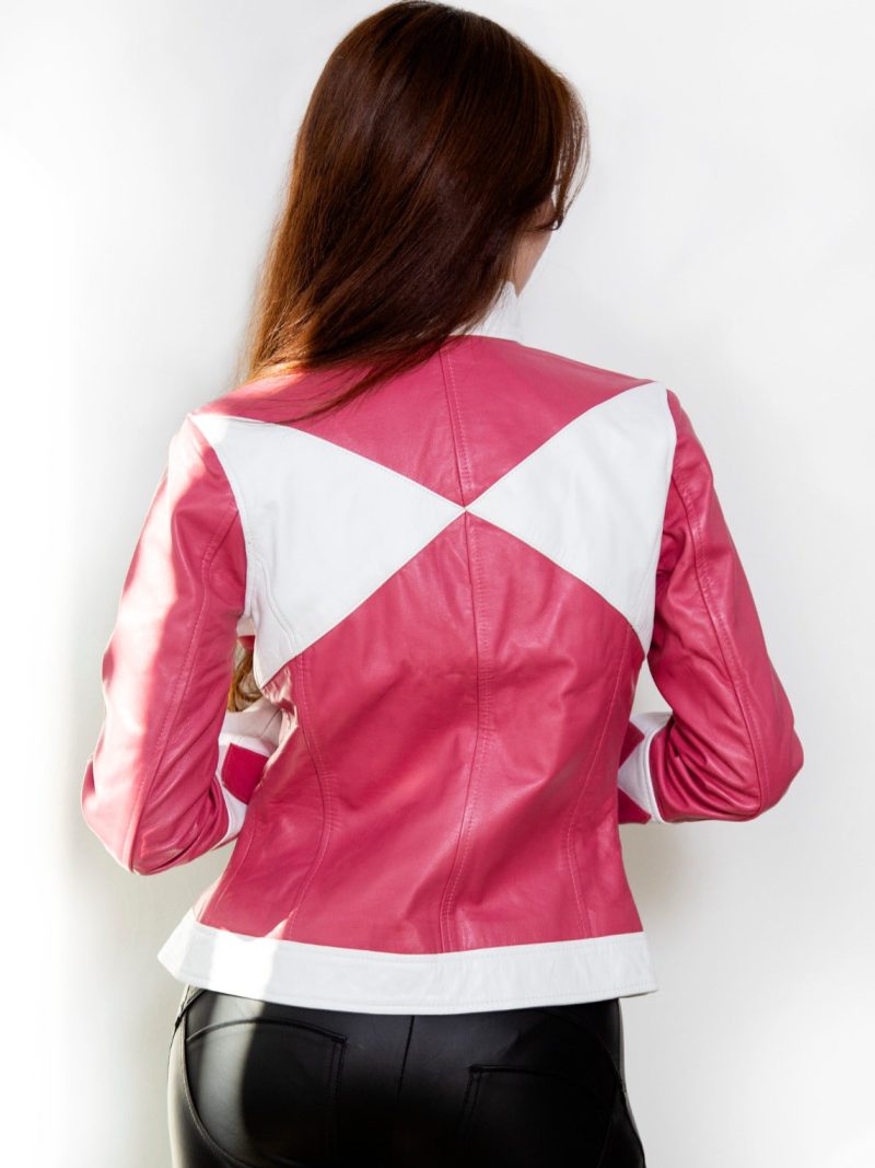 Womens Power Rangers Classic Leather Jacket Pink MMPR Mighty Morphing Classic