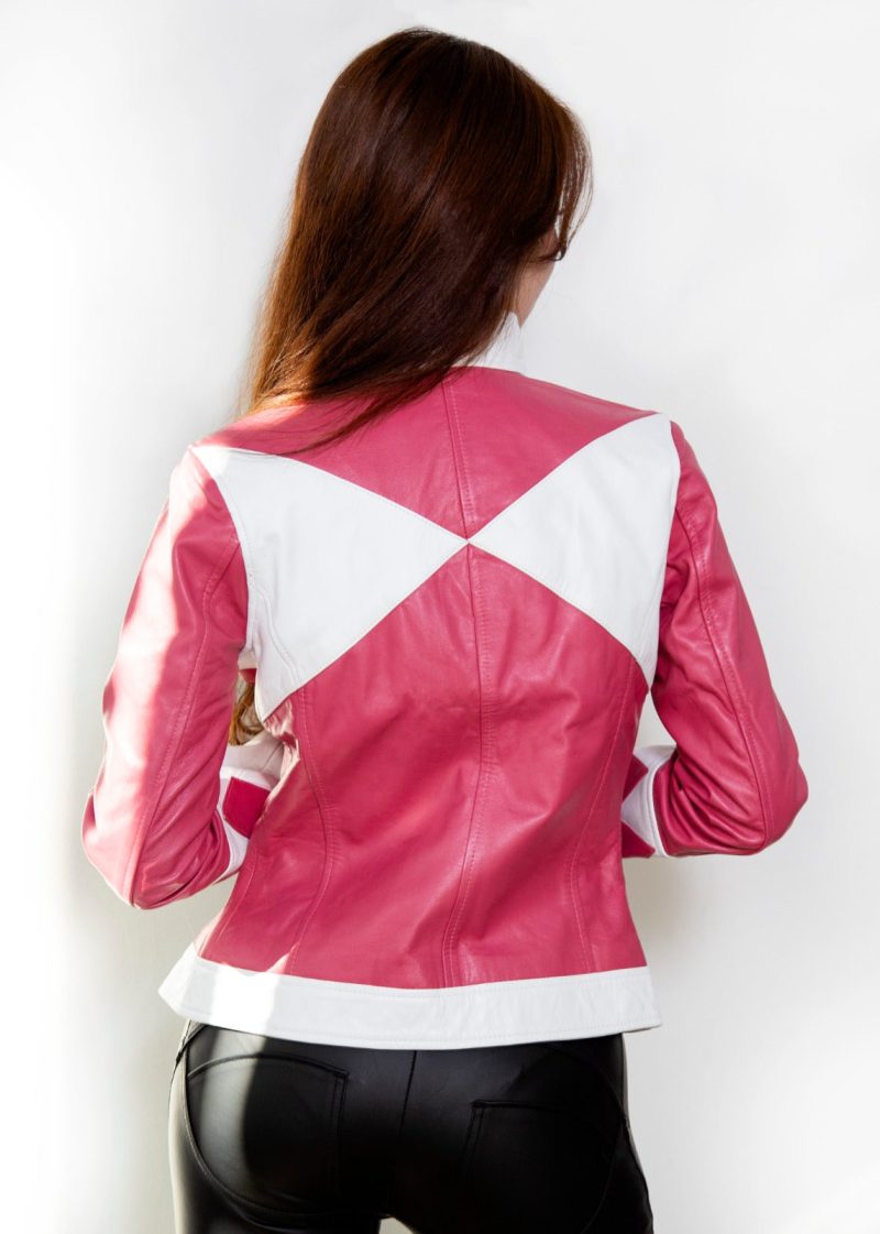 Womens Power Rangers Classic Leather Jacket Pink MMPR Mighty Morphing Classic