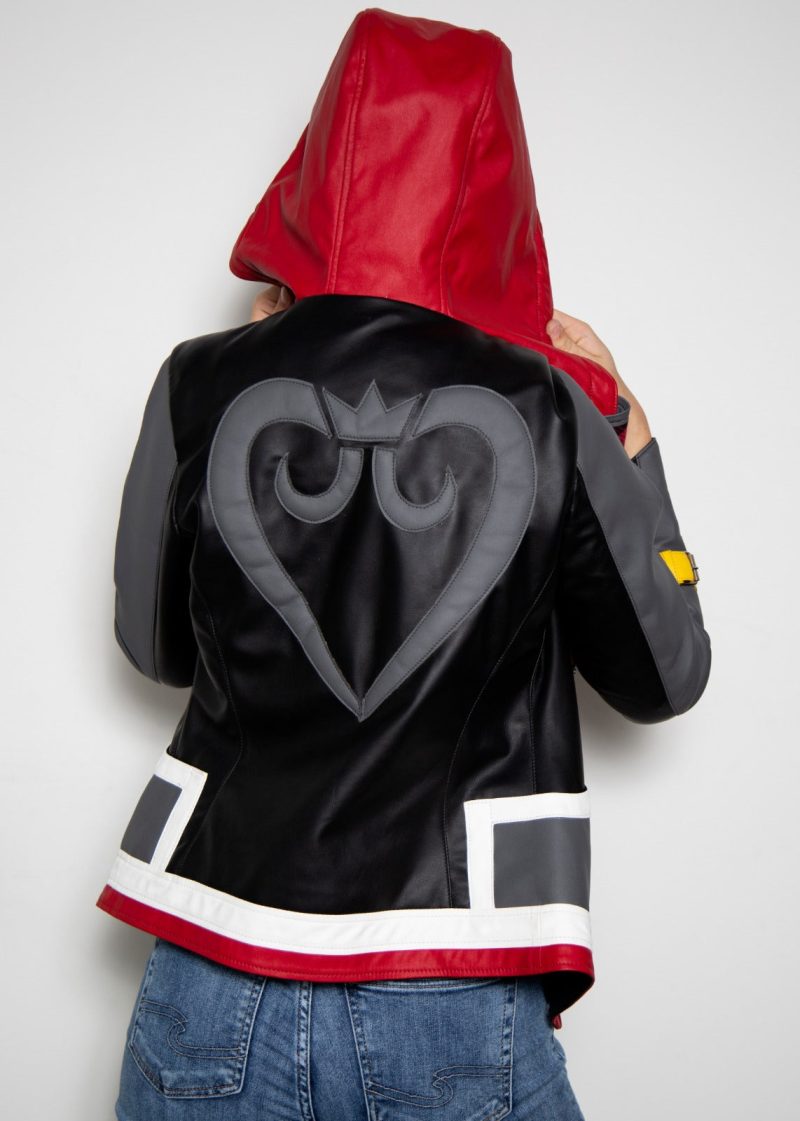Womens  Sora Kingdom Hearts 3 Game Leather Jacket Black Red Disney Gray
