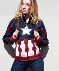 Womens Captain America Civil War Leather Textile Jacket