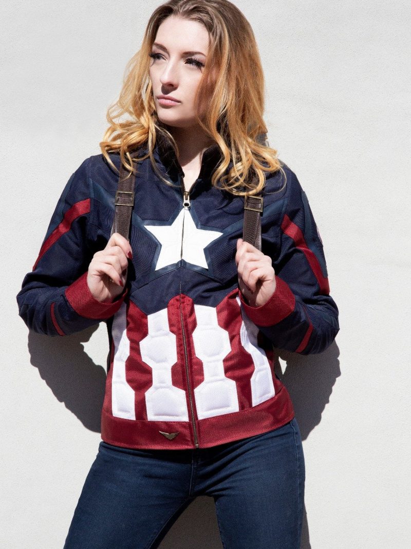 Womens Captain America Civil War Leather Textile Jacket