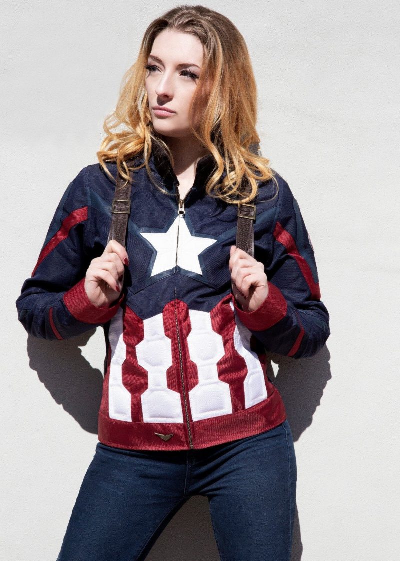 Womens Captain America Civil War Leather Textile Jacket