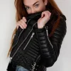 Womens Quilted Leather Motorcycle Jacket Black