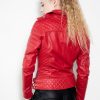 Womens Quilted Leather Motorcycle Jacket Red