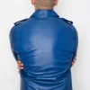 Mens Quilted biker Leather Motorcycle Jacket Blue