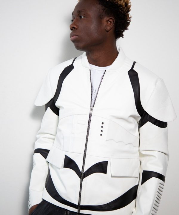Mens Star Wars StormTrooper Leather Jacket Hoodie White