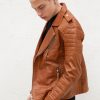 Mens Quilted Leather Motorcycle Jacket Caramel Brown