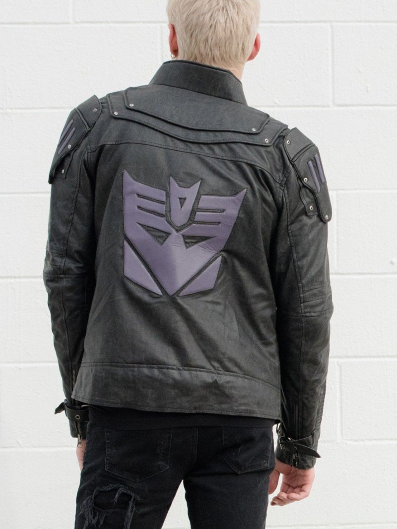 Mens Transformers Decepticon Shield Leather Jacket Black Armor