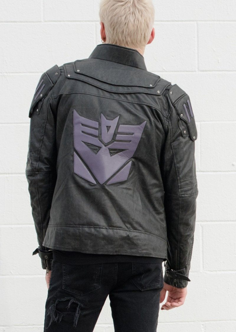 Mens Transformers Decepticon Shield Leather Jacket Black Armor