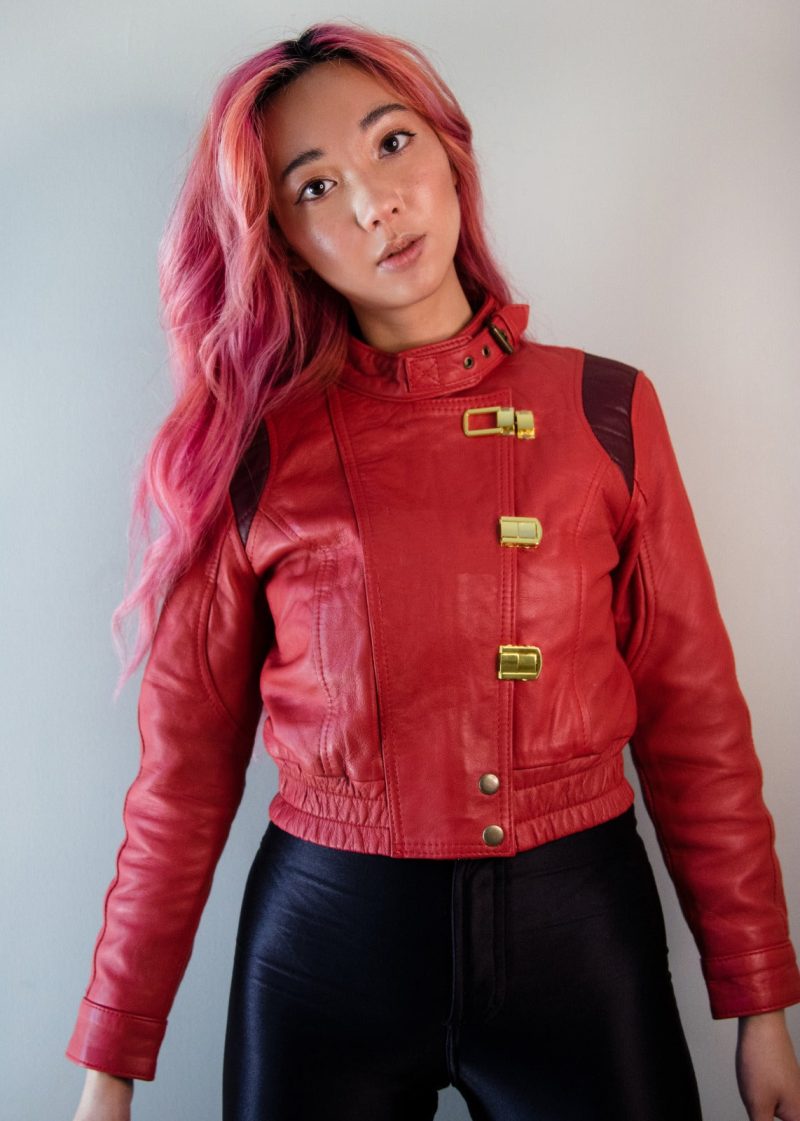 Womens Akira Red Leather Jacket Anime kaneda Crop Top Zip