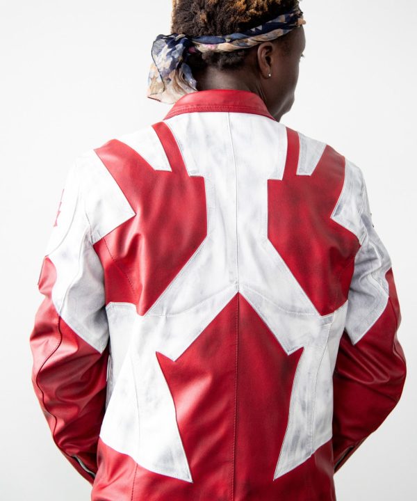 Mens Captain Canuck Comic Red White Leather Jacket Back