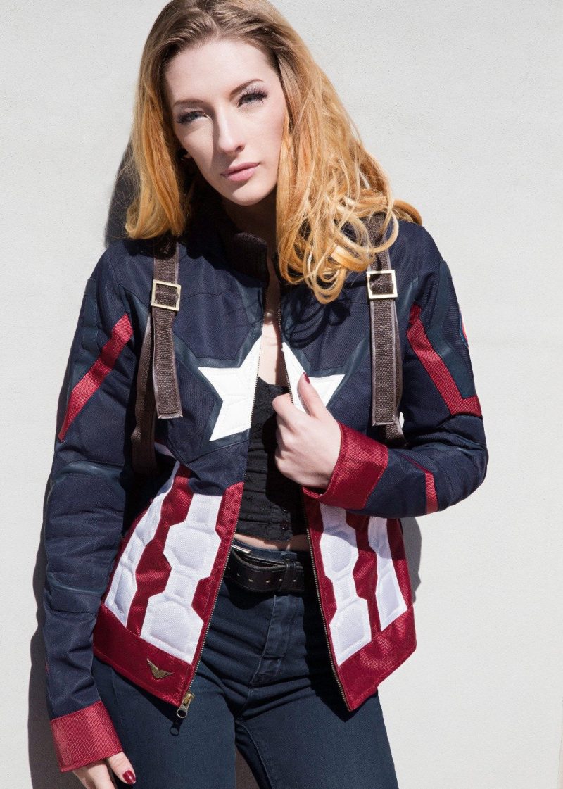 Womens Captain America Civil War Leather Textile Jacket