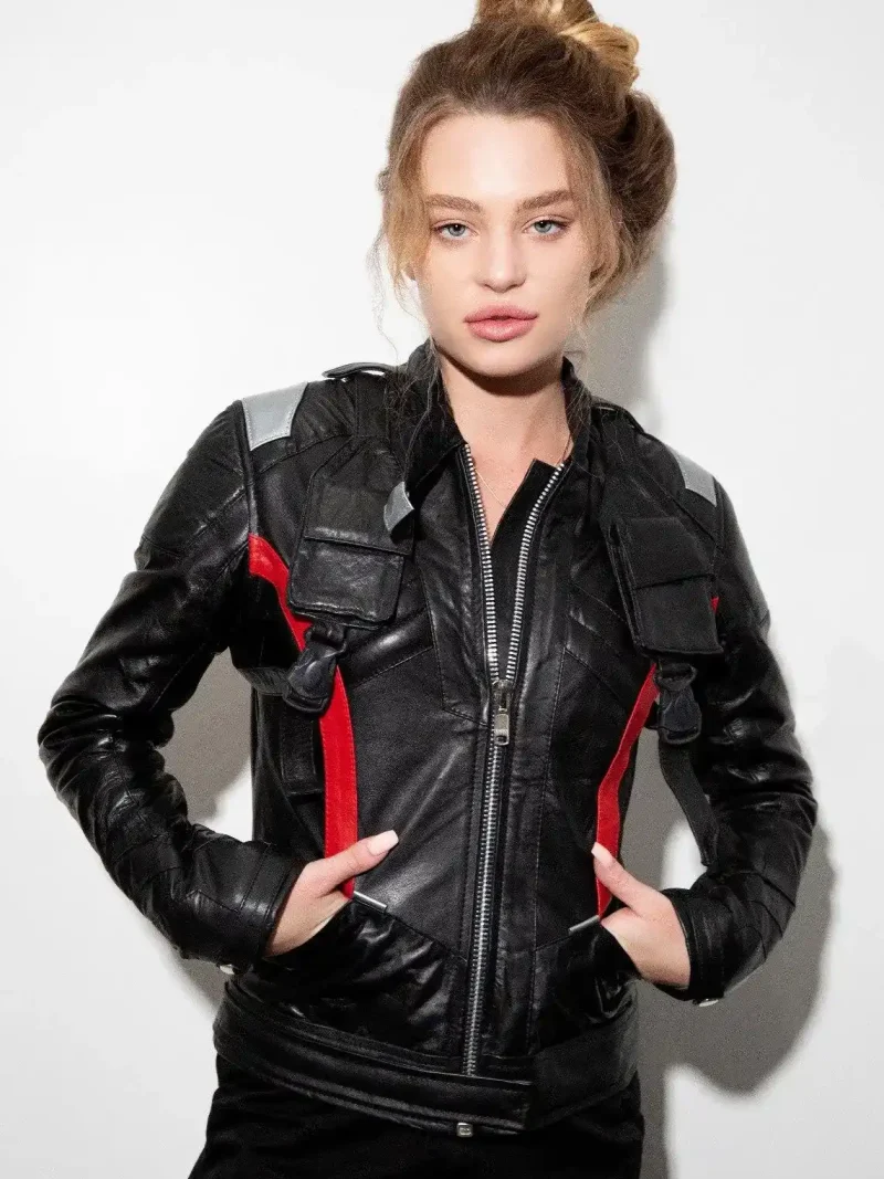 Women-76-Soldier-Leather-Black-Red-White-Jacket-buy