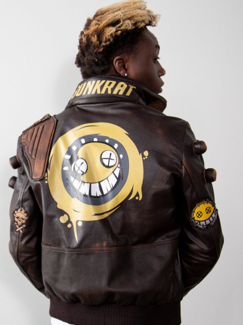 Mens Overwatch Junkrat Leather Jacket Cyberpunk 2077