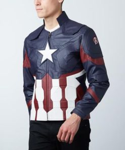Mens Captain America Leather Jacket Avengers Age of Ultron Costume Halloween