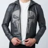 Mens Frank Castle Punisher Leather Jacket Skull Embossed