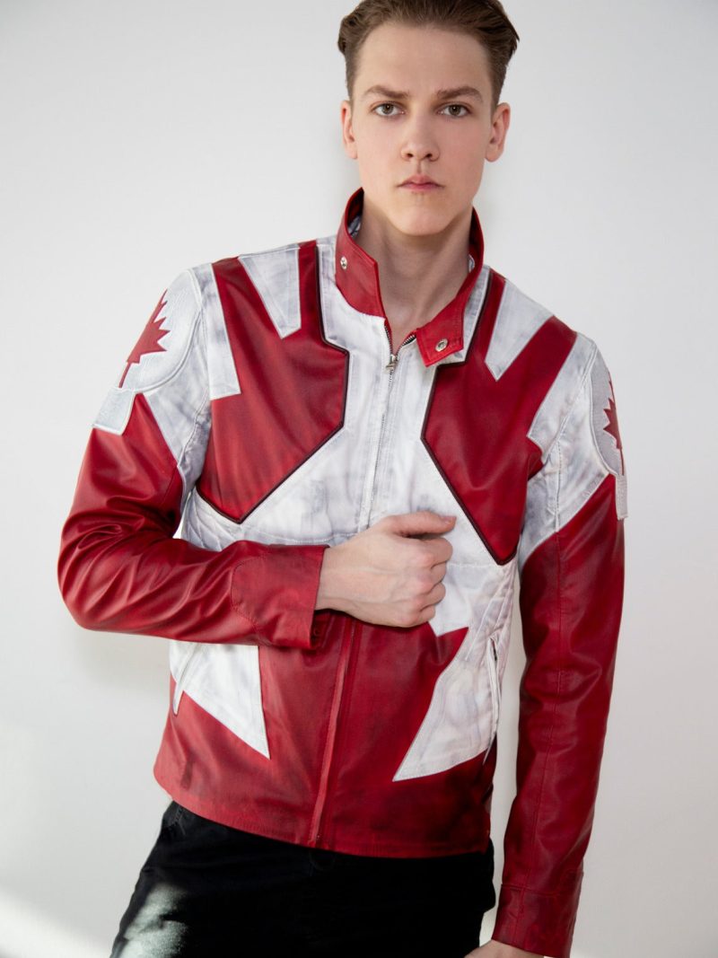 Mens Captain Canuck Comic Red White Leather Jacket