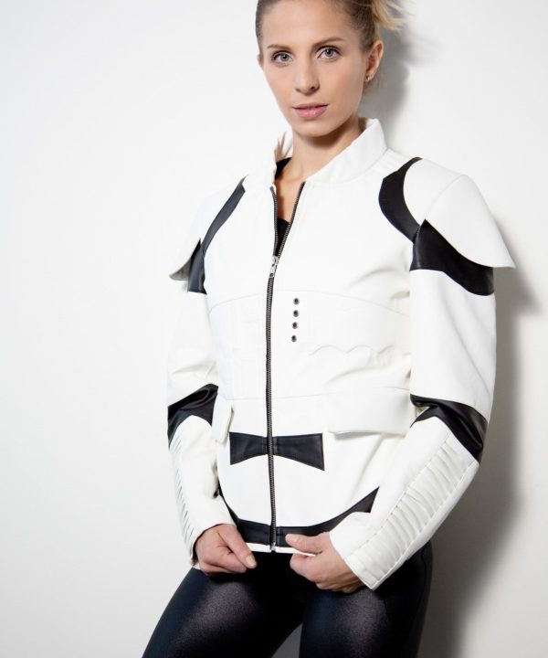 Womens Storm Trooper Leather Jacket White Black