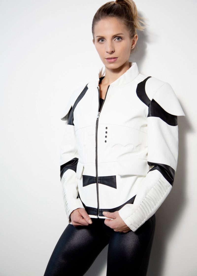 Womens Storm Trooper Leather Jacket White Black