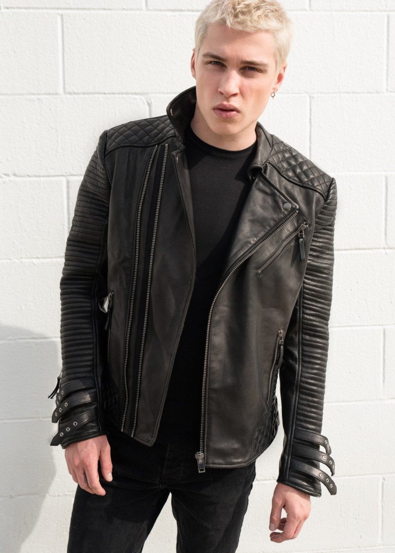 Buy Men's Hawthorne Black Matte Motorcycle Rocker Leather Jacket