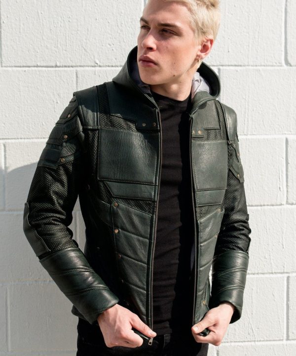 Mens Green Arrow Leather Jacket