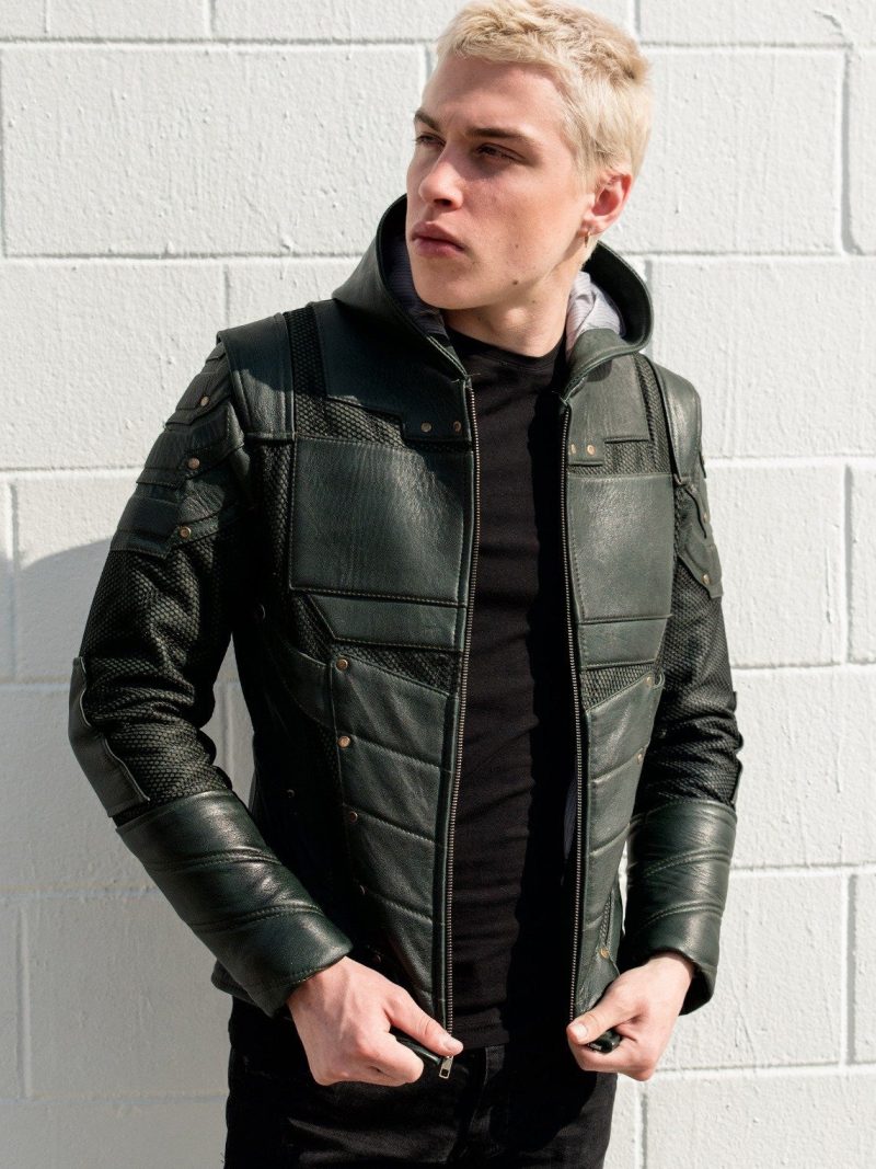 Mens Green Arrow Leather Jacket