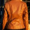 Womens Quilted Leather Motorcycle Jacket Light Brown