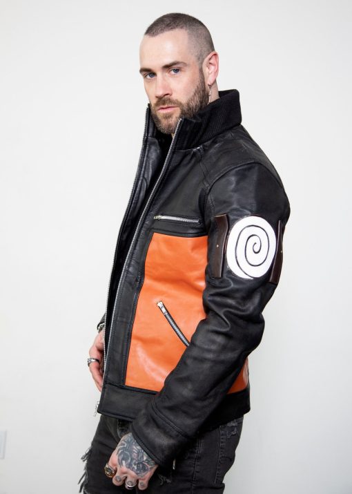 Mens Naruto Shippuden Orange Leather Jacket Gear Otaku