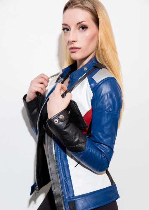 Women Soldier 76 Leather Jacket Blue Overwatch Cosplay Motocross Outerwear Luca Designs