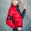 Womens Harley Quinn Leather Jacket Black and Red