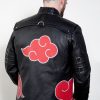 Mens Naruto Akatsuki Cloak Black Leather Jacket