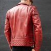 Mens Red Quilted Biker Leather Motorcycle Jacket