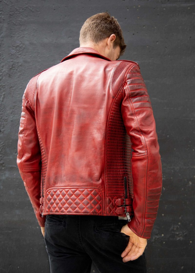 Mens Red Quilted Biker Leather Motorcycle Jacket