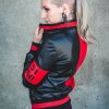 Womens Harley Quinn Leather Jacket Black and Red