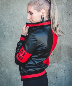 Womens Harley Quinn Leather Jacket Black and Red